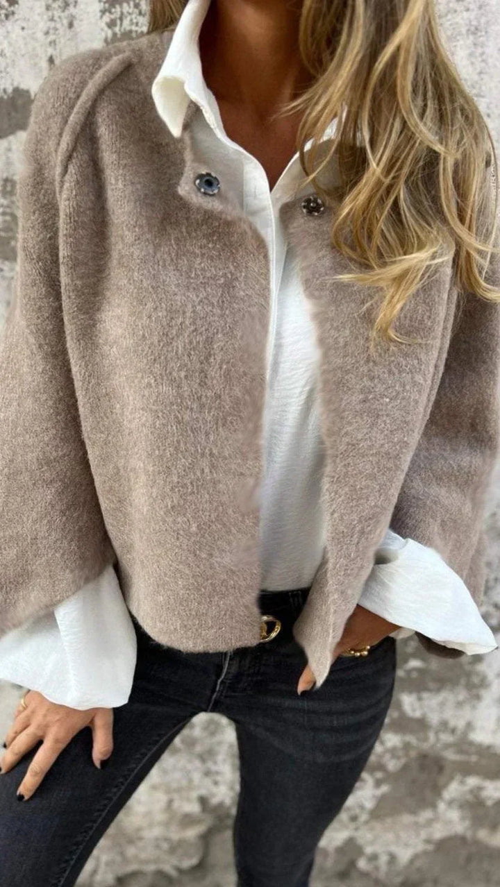 Celine - Wolcardigan met ronde hals en lange mouwen