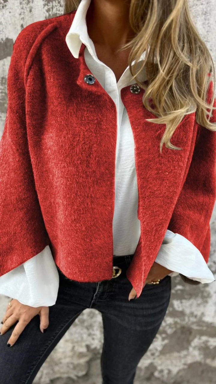 Celine - Wolcardigan met ronde hals en lange mouwen