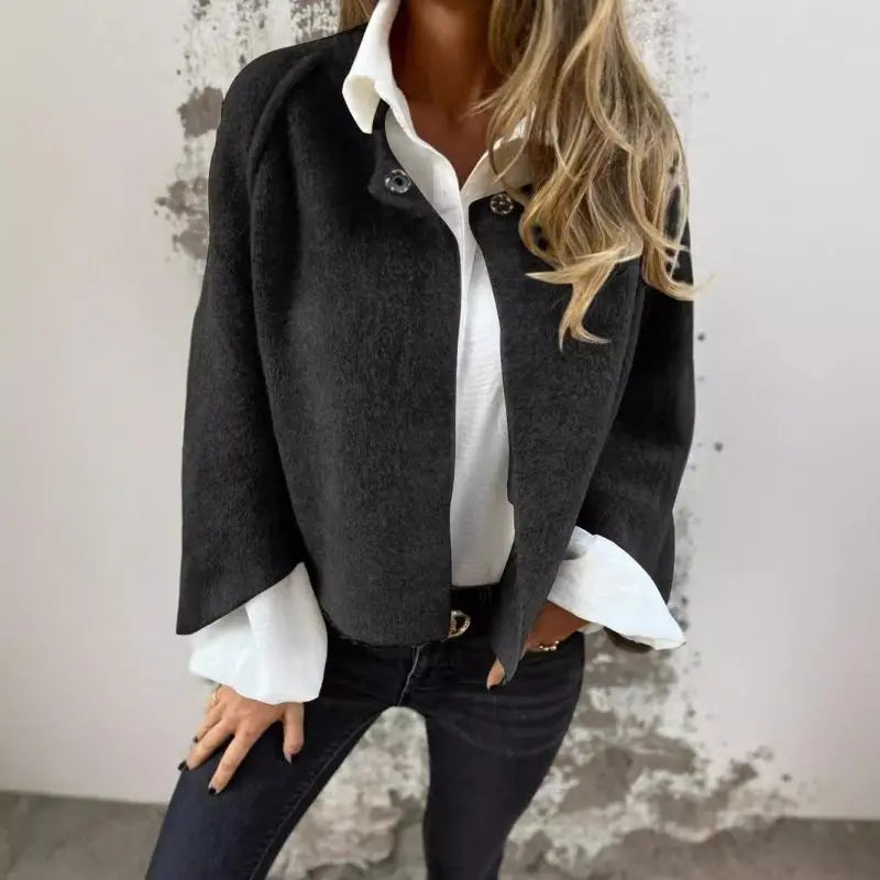 Celine - Wolcardigan met ronde hals en lange mouwen