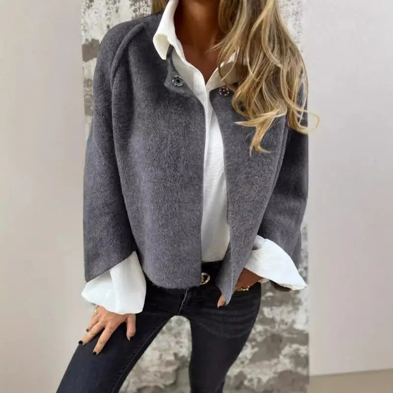 Celine - Wolcardigan met ronde hals en lange mouwen