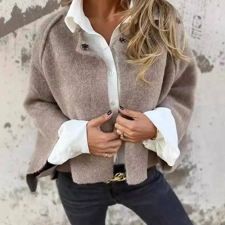 Celine - Wolcardigan met ronde hals en lange mouwen